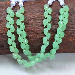 Natural Green Chalcedony Gemstone 9x6 to 10x7 mm Size Faceted Flower Bud Shape Beads 7&quot; Strand