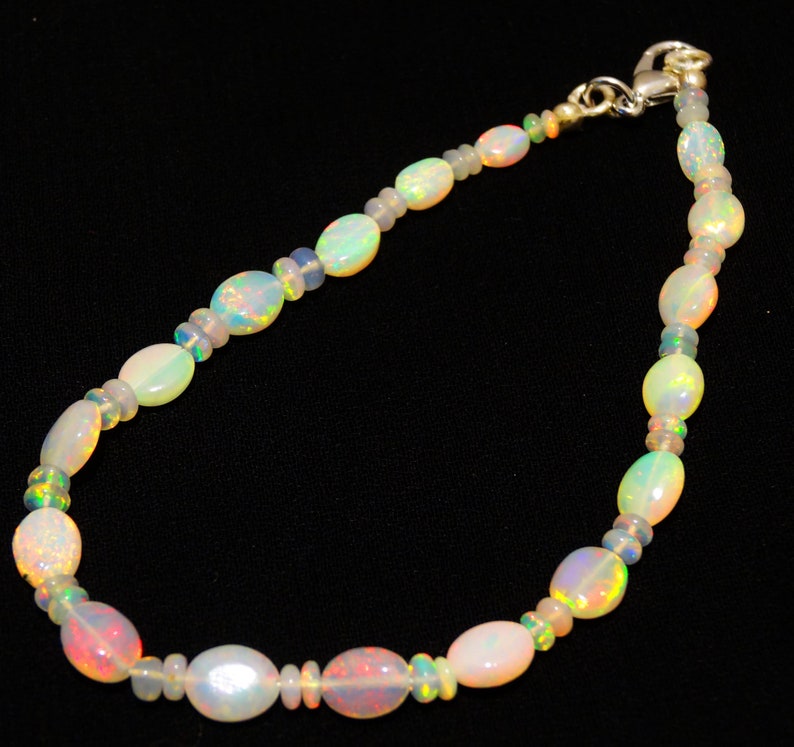 Natural Ethiopian Opal Gem Super Quality 5x3 to 8x6MM Size Nugget and 3 to 4MM Rondelle Beads Bracelet 7 Full Strand Rainbow Fire Play