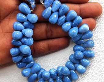 Perle lisce a goccia di opale blu naturale del Perù, 10x7-11x8 mm, filo da 8 pollici per la creazione di gioielli.