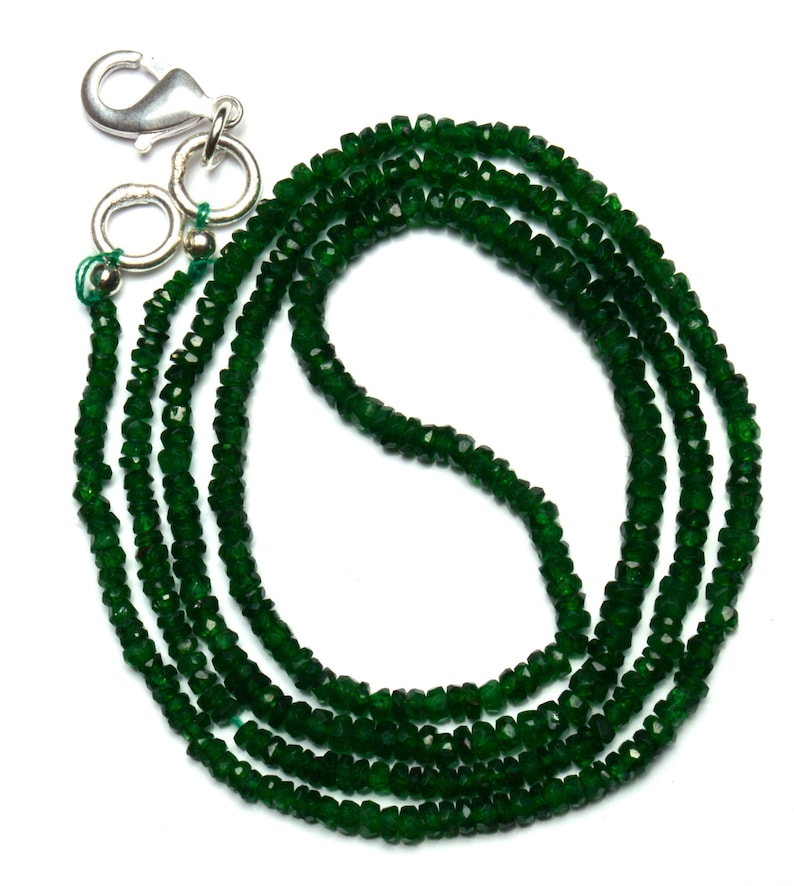Natural Gemstone Tsavorite Faceted 3 to 4MM Rondelle Beads 18 Inch Full Strand Very Rare Gem Beads Finished Necklace Green Garnet