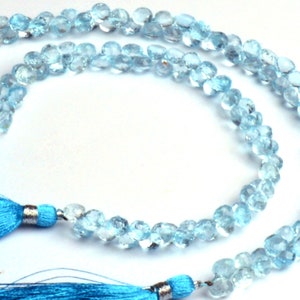 natural gem blue topaz, 6 mm size faceted onion beads, 8 inch strand