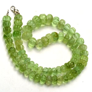 Collier 19 Perles De Fluorite Verte Naturelle Sculptées En Forme De Melon Musclé - Brésil/Inde