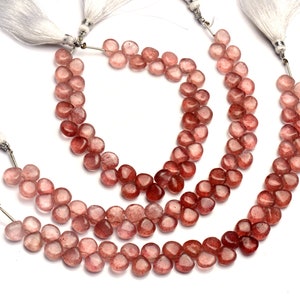 Natural Gemstone Strawberry Color Moss Quartz Smooth 8MM Approx Size Heart Shape Briolette Beads 9 Inch Full Strand Fine Quality Beads