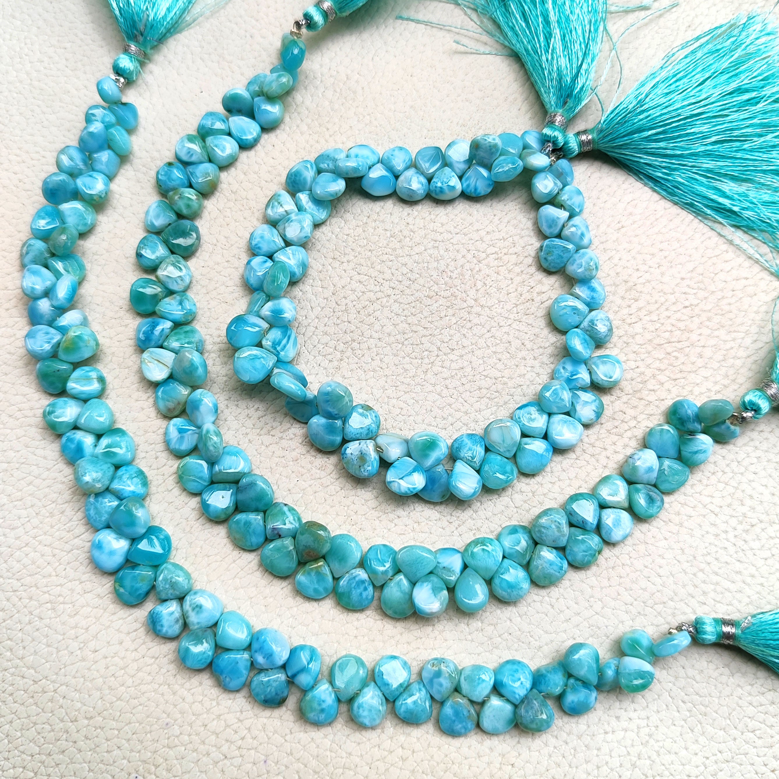 Natural Larimar Gemstone 6 to 7 mm Size Smooth Heart Shape Beads 8" Strand