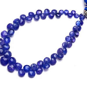 Natural Tanzanite Gemstone 5 to 8MM Size Faceted Heart Shape Briolette Beads 9.5 Inches Full Strand Fine Quality D Block Tanzania Tanzanite