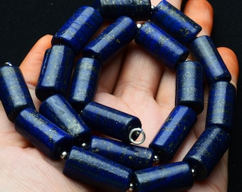Natural Gem Afghanistan Lapis Lazuli Necklace, 20x11 to 22x12mm Size Pipe Shape Nugget Beads, 18.5 Inch Full Strand