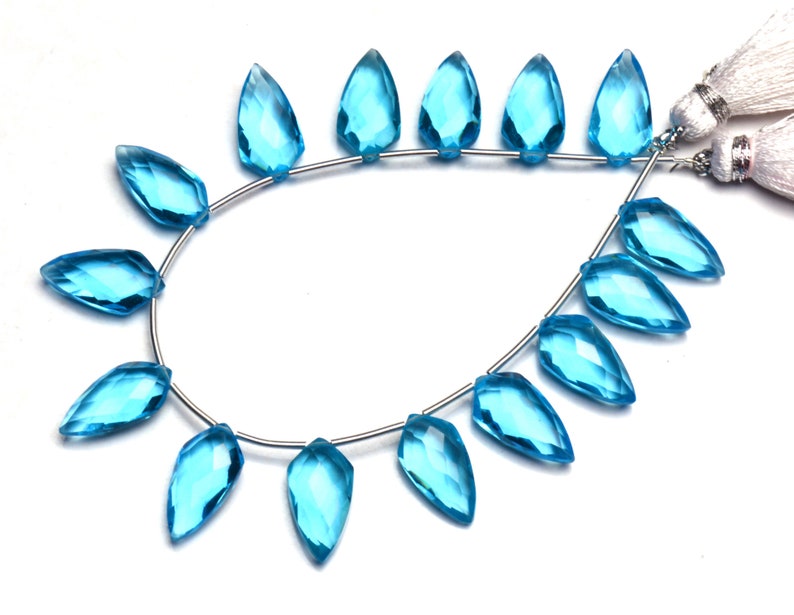 Swiss Blue Topaz Color Hydro Quartz Faceted 15x8MM Size Tie Shape Briolette Beads 7 Inch Full Strand Super Fine Quality Beads