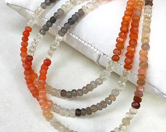Handmade 6mm Natural Moonstone Faceted Round Bead Necklace – 18" Silver Plated Choker