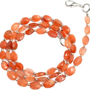 Natural Gemstone Sunstone Necklace, Faceted Oval Nugget Beads, 19 Inch Full Strand, 9x6mm Approx. Size Beads