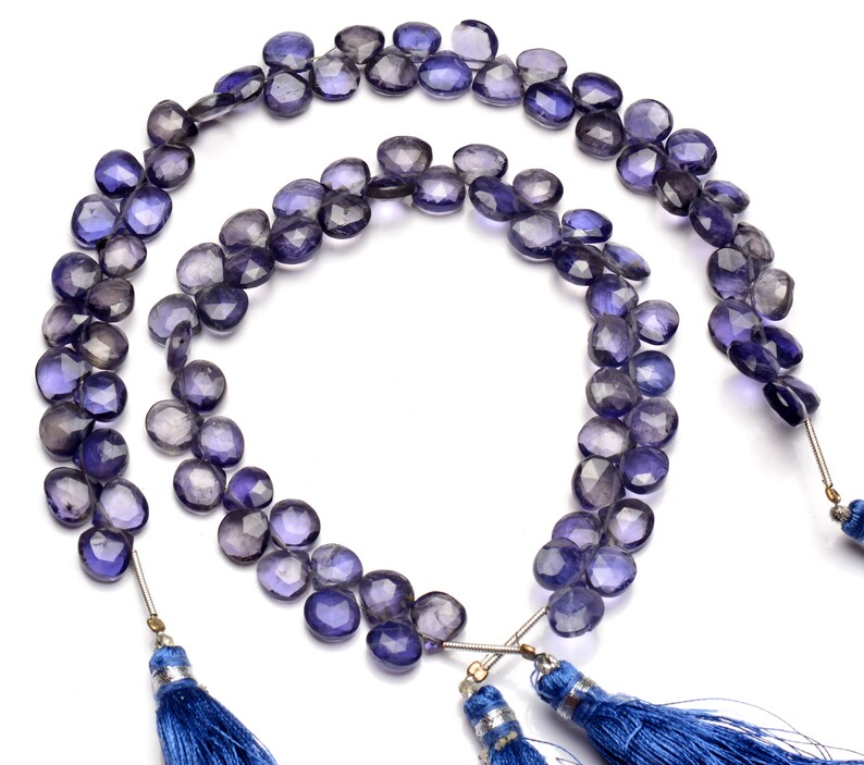 9 inch full strand water sapphire beads for jewelry making 7.5mm approx size heart shape beads natural gemstone iolite briolette