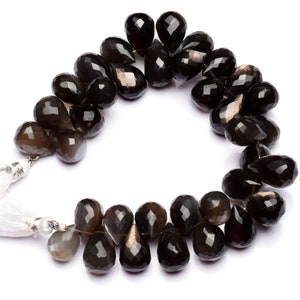 Gema Natural Oro Shine Negro Moonstone Fuerte Flash Facetado Teardrop Forma Briolettes 8&quot; Full Strand 14x11MM Tamaño Aprox Super Calidad