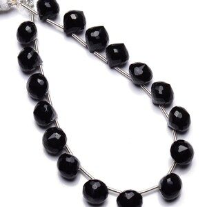 Natural Gemstone Black Onyx Faceted Onion Shape Briolette Beads 9x8MM Approx Size 7 Inch Full Strand Super Fine Quality Beads