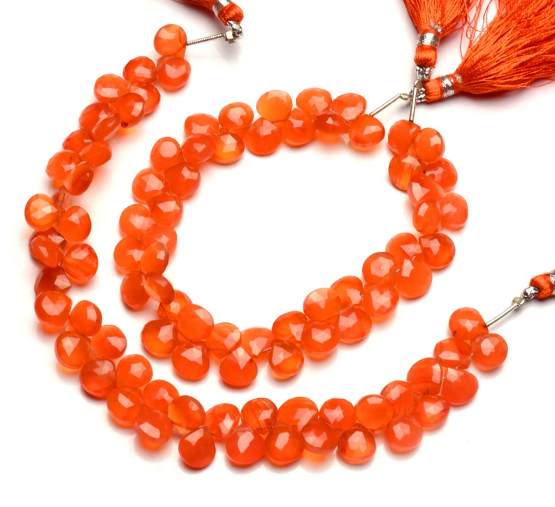 Natural Gemstone Carnelian 8.5MM Size Faceted Heart Shape Briolette Beads 9 Inch Full Strand Orange Briolette Beads