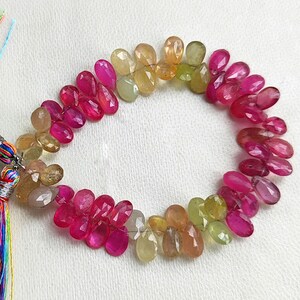 Natural Multi Sapphire Gemstone 8x5 to 9x6 mm Size Faceted Pear Briolette Beads 7&quot; Strand