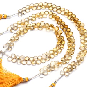 Natural Gemstone Honey Quartz Faceted 7mm Approx. Size Heart Shape Briolette Beads 9 Inch Full Strand Fine Quality Beads