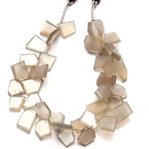 Natural Gem Gray Moonstone Faceted Slice Shape Beads, 8 Inch Full Strand, 8 to 10mm Broad and 10 to 14mm Long Size Beads