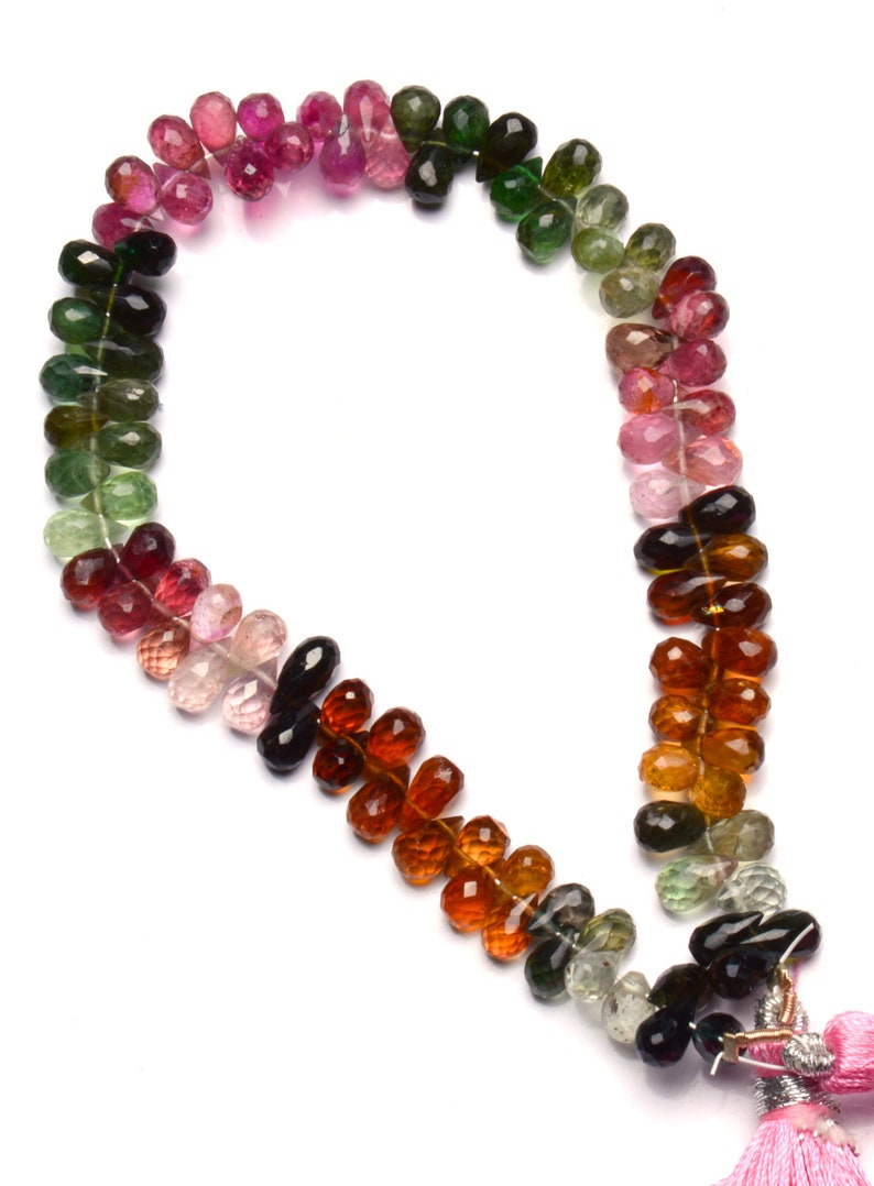 6x4MM Faceted Teardrop Shape Briolettes Full 8.5 Inch Strand Origin Brazil Natural Gemstone Super Quality Multi Color Tourmaline Approx