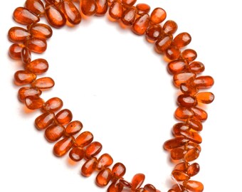 natural gemstone, orange kyanite beads, 7x5 to 10x7 mm size smooth pear shape, 9 inch full strand, rare gems for jewelry making