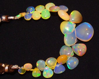 Natural Ethiopian Welo Opal Gem, Smooth Heart Shape Beads, 6 to 15mm Big Size, 5 Inch Full Strand, Rainbow Fire Opal Beads