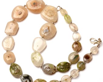 Natural Solar Quartz Gemstone 8 to 20 mm Size Smooth Nugget Shape Beads 16" Necklace