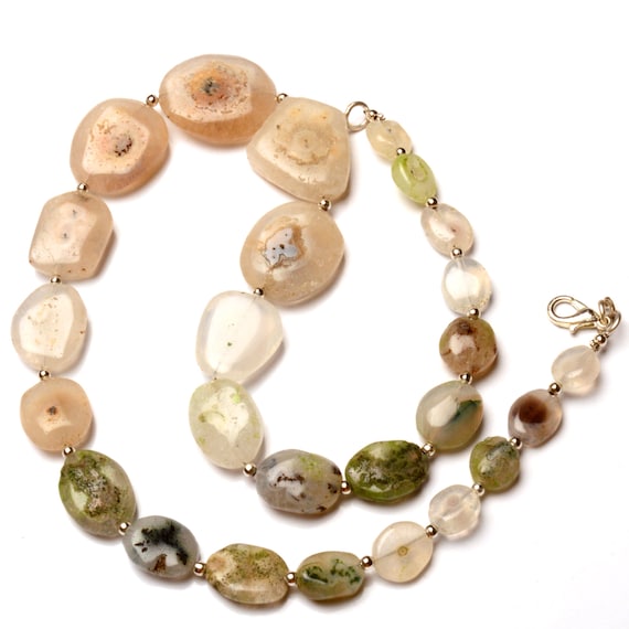 Natural Solar Quartz Gemstone 8 to 20 mm Size Smooth Nugget Shape Beads 16" Necklace