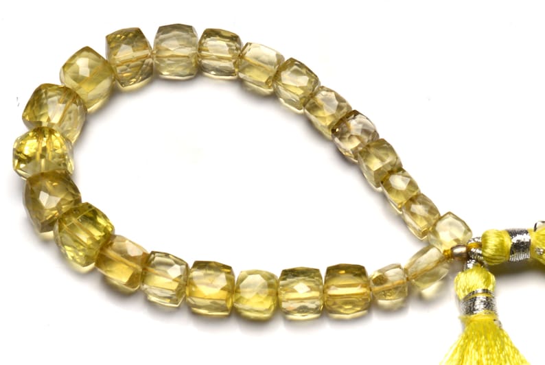Natural Gem Lemon Quartz Faceted 3D Cube Shape Beads 7.5 Inch Full Strand 6 to 10MM Approx Size Box Shape Beads Super Quality