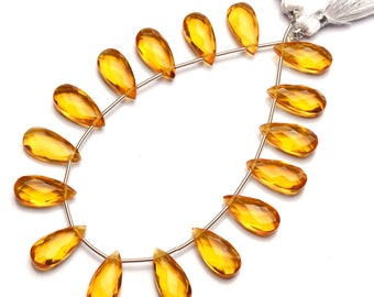 Golden Citrine Color Quartz Faceted 15x7mm Size Pear Shape Briolette Beads 7" Full Strand Golden Color Super Quality