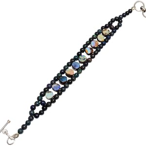Natural Gem Australian Boulder and Matrix Opal Bracelet 4.5mm Round Matrix and 7mm Coin Boulder Beads 7&quot; Bracelet With Silver Locks