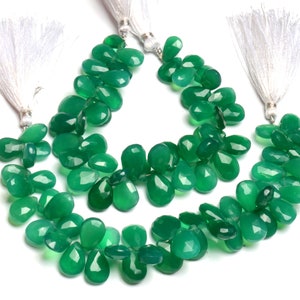 Natural Gem Green Onyx 11x7 to 13x10mm Size Faceted Pear Beads 7 Inch Strand, Beads For Jewellary Making