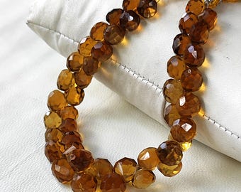 Natural Honey Quartz Gemstone 7 to 9 mm Size Faceted Onion Shape Beads 7" Strand
