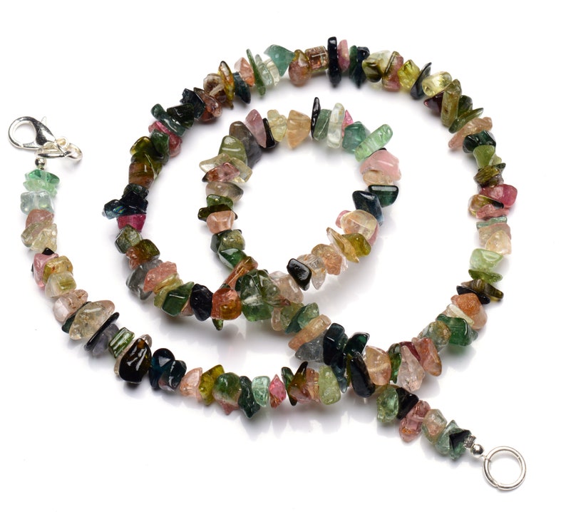 Natural Gemstone Fine Quality Multi Color Tourmaline Rough Uncut Beads Necklace 7 to 8MM Size Beads Full 16.5 Inch Strand Complete Necklace
