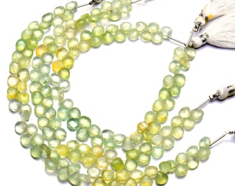 natural gemstone prehnite, heart shape beads, 9 inch full strand, 6.5mm size faceted beads, jewelry making supplies