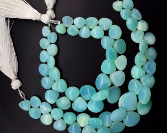 natural blue opal from Peru, 8 to 13 mm size heart shape beads, 7 inch full strand, opal gemstone for jewelry making