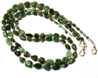 Natural Emerald Precious Gemstone 5 to 7 mm Size Smooth Nugget Shape Beads 17.5" Necklace