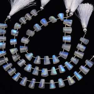 natural gemstone rainbow moonstone, 10x7 to 11x8mm size smooth fancy shape beads, 8.5 inch full strand, blue fire beads for jewelry making