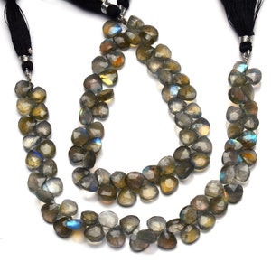 Natural Gemstone Faceted Flashing Blue Fire Labradorite 8 to 9MM Approx. Heart Shape Briolette Beads 8 Inch Full Strand Strong Fire Play