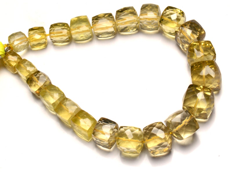 Natural Gem Lemon Quartz Faceted 3D Cube Shape Beads 8 Inch Full Strand 6 to 10MM Approx Size Box Shape Beads Super Quality