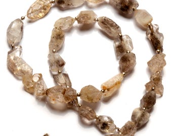Natural Herkimer Diamond Quartz Gemstone 11 to 21 mm Size Faceted Nugget Beads 18" Necklace