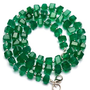 Natural Gem Green Onyx Faceted Nugget Shape Beads, 19 Inch Full Strand, 7 to 9mm Size Beads, Green Beaded Necklace