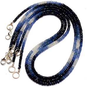 Natural Gemstone Shaded Blue Sapphire 3.5mm Approx Size Faceted Rondelle Beads Necklace 16.5" Full Strand Sapphire Beads Fine Quality