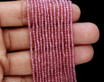 natural pink tourmaline 2 mm size faceted round beads strand 13 inch