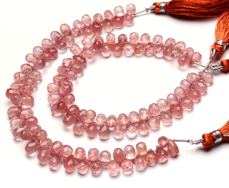 8x5mm Size Faceted Teardrop Shape Briolette Beads 8 Inch Full Strand Fine Quality Beads Natural Gemstone Strawberry Color Moss Quartz
