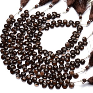 Natural Gemstone Brazilian Smoky Quartz 8mm Approx. Size Faceted Heart Shape Briolette Beads 9 Inch Full Strand Fine Quality Beads