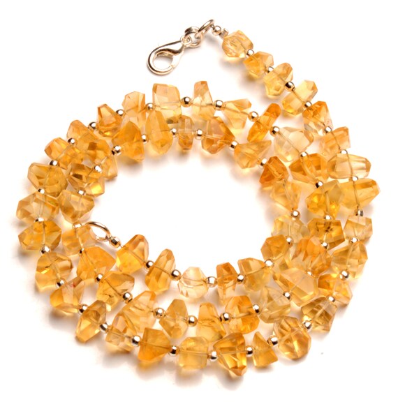 natural citrine gemstone, 6 to 8 mm size faceted nugget beads, 18 inch length
