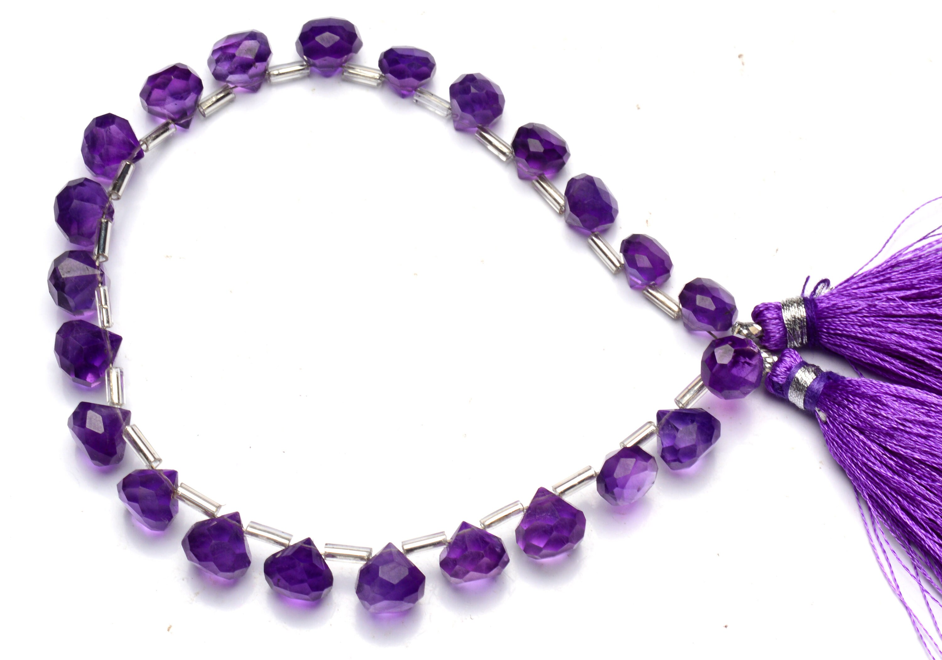 Perles D'améthyste Naturelle En Forme D'oignon à Facettes - Lot De 9 Pouces, 127 Carats, Violet Intense