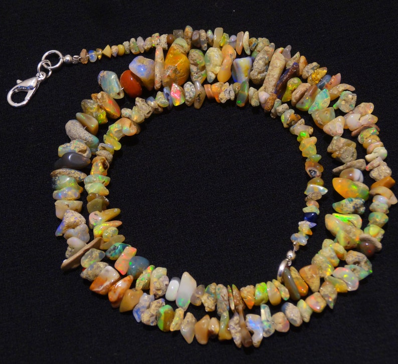 Natural Gem Ethiopian Welo Opal 4 to 10MM Uncut Beads Necklace 21 Inch Full Strand Super Quality Rainbow Electric Fire Unshaped Beads