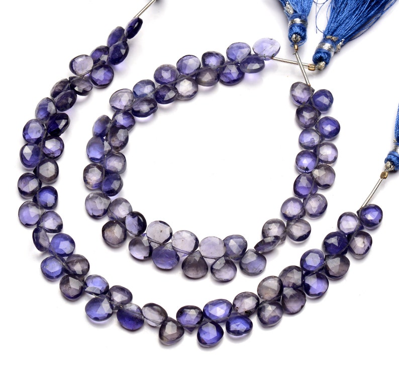 9 inch full strand water sapphire beads for jewelry making 7.5mm approx size heart shape beads natural gemstone iolite briolette