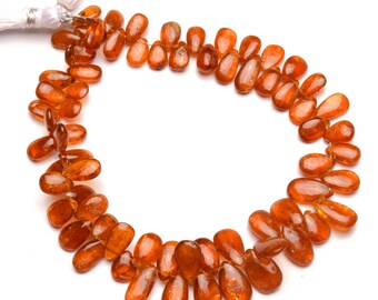 natural gemstone, orange kyanite beads, 8x5 to 9x6 mm size smooth pear shape, 9 inch full strand, rare gems for jewelry making