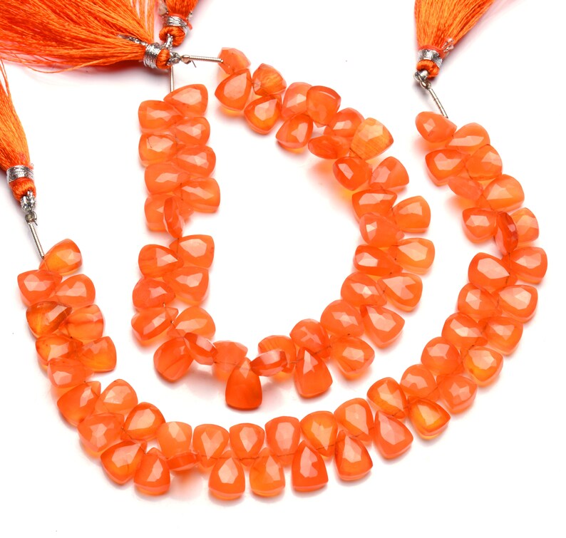 Natural Gemstone Carnelian 10x7MM Approx Size Faceted Pyramid Shape Briolette Beads 9 Inch Full Strand Orange Beads for Jewelry Making