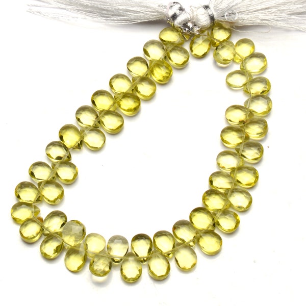 Lemon Color Hydro Quartz Faceted 7x5MM Approx. Pear Shape Briolette Beads 7 Inch Full Strand Super Quality Beads